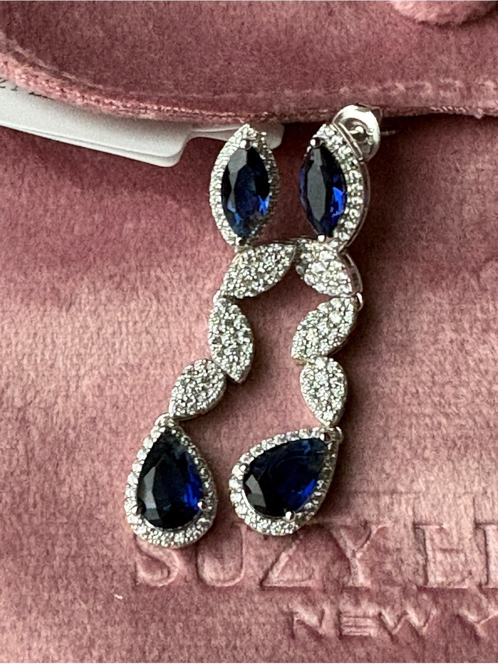 SUZY LEVIAN Sterling Silver Sapphire & Lab Grown White Sapphire Drop Earrings A - Picture 2 of 7